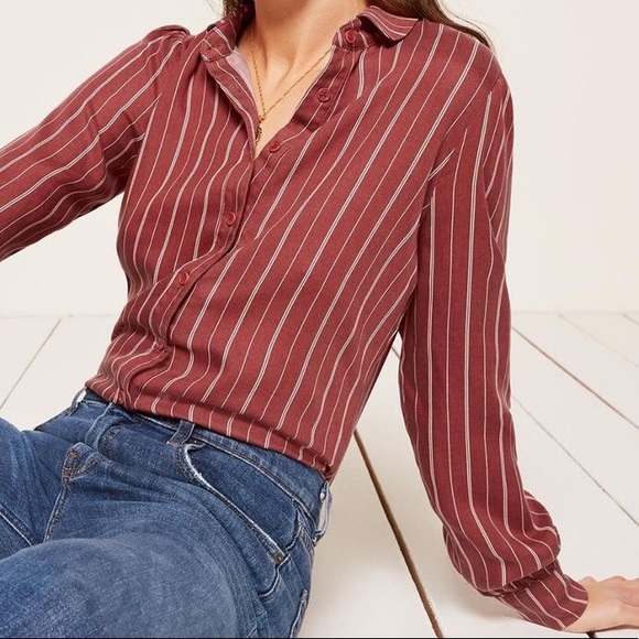 Reformation Allie Lady Top in Cabernet Stripe - Picture 6 of 7